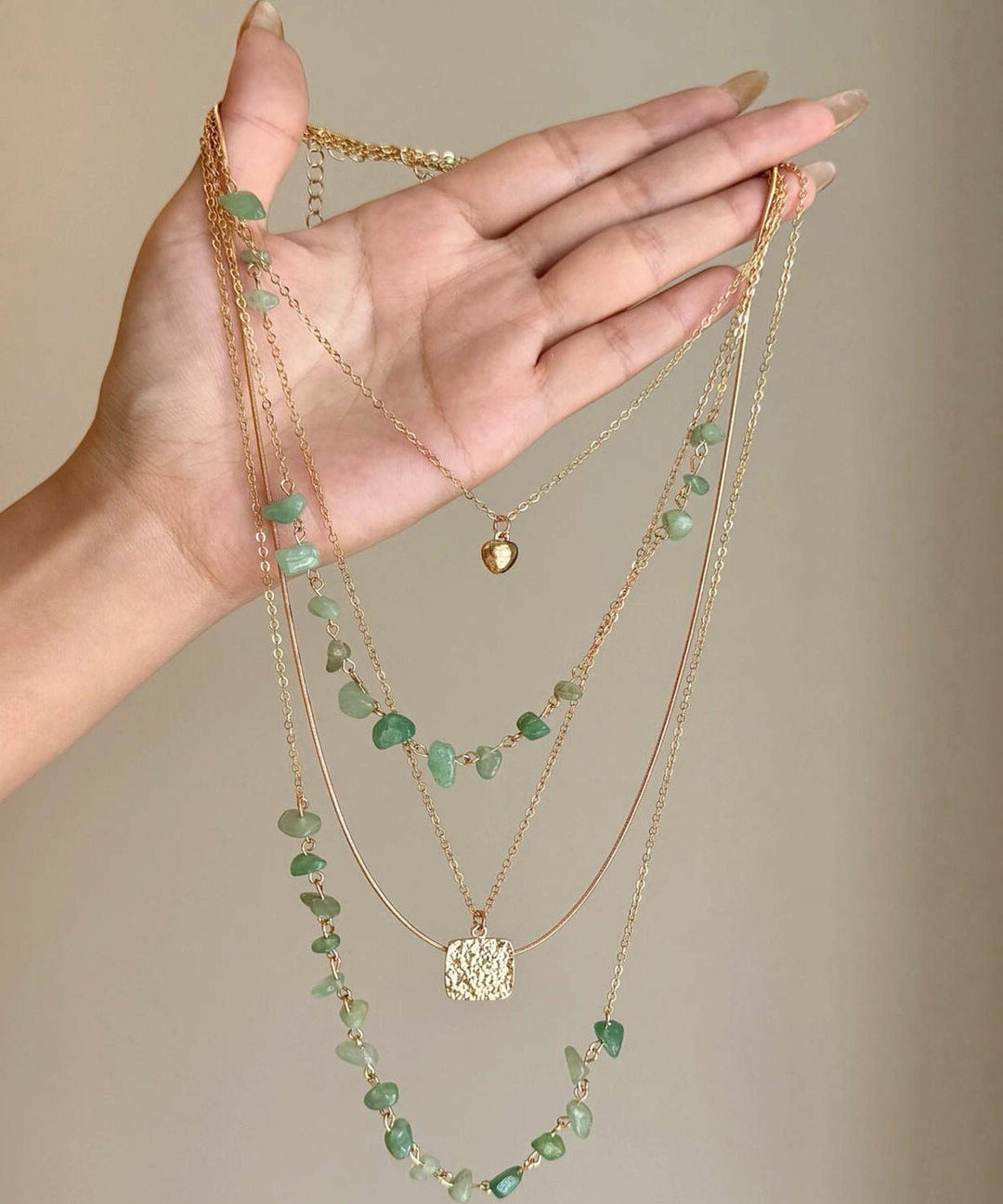 Fine Gold Copper Alloy Gravel Gratuated Bead Necklace