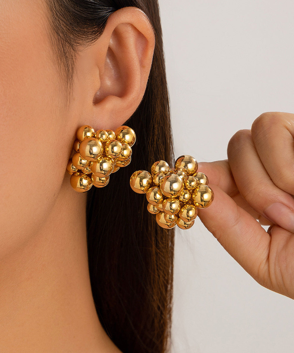 Fine Gold Copper Overgild Asymmetrical Patchwork Bead Stud Earrings