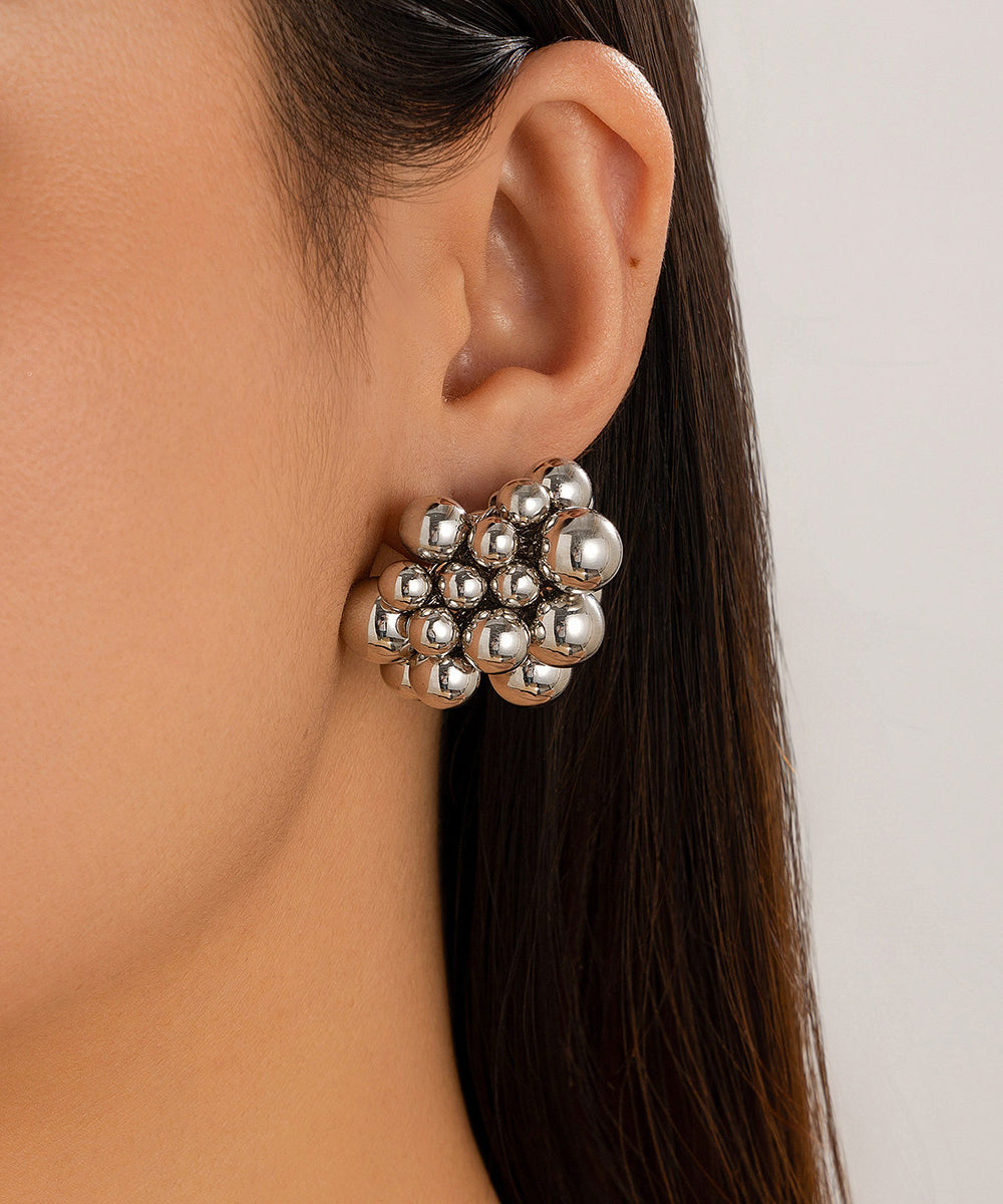 Fine Gold Copper Overgild Asymmetrical Patchwork Bead Stud Earrings