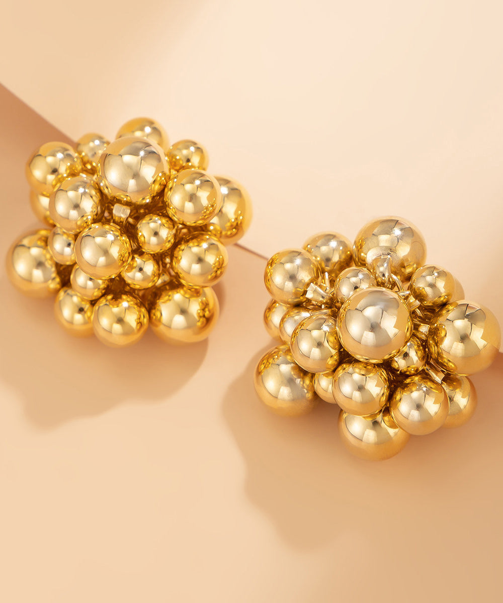 Fine Gold Copper Overgild Asymmetrical Patchwork Bead Stud Earrings