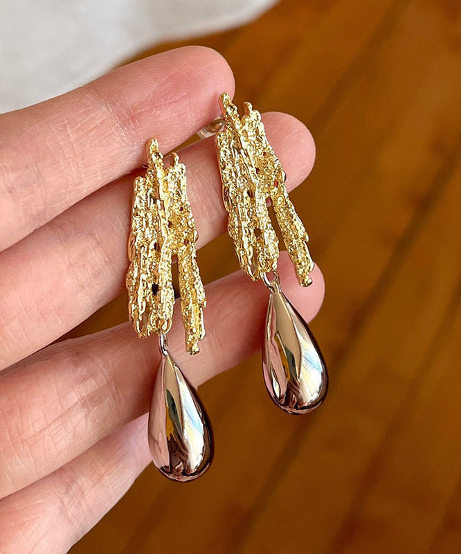 Fine Gold Copper Overgild Asymmetrical Water Droplet Gold Drop Earrings - Omychic