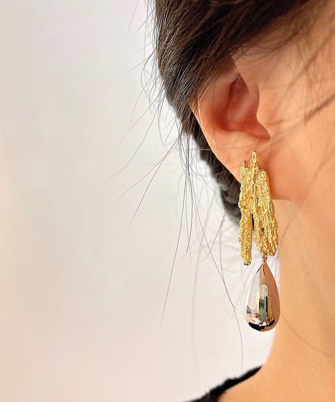 Fine Gold Copper Overgild Asymmetrical Water Droplet Gold Drop Earrings - Omychic
