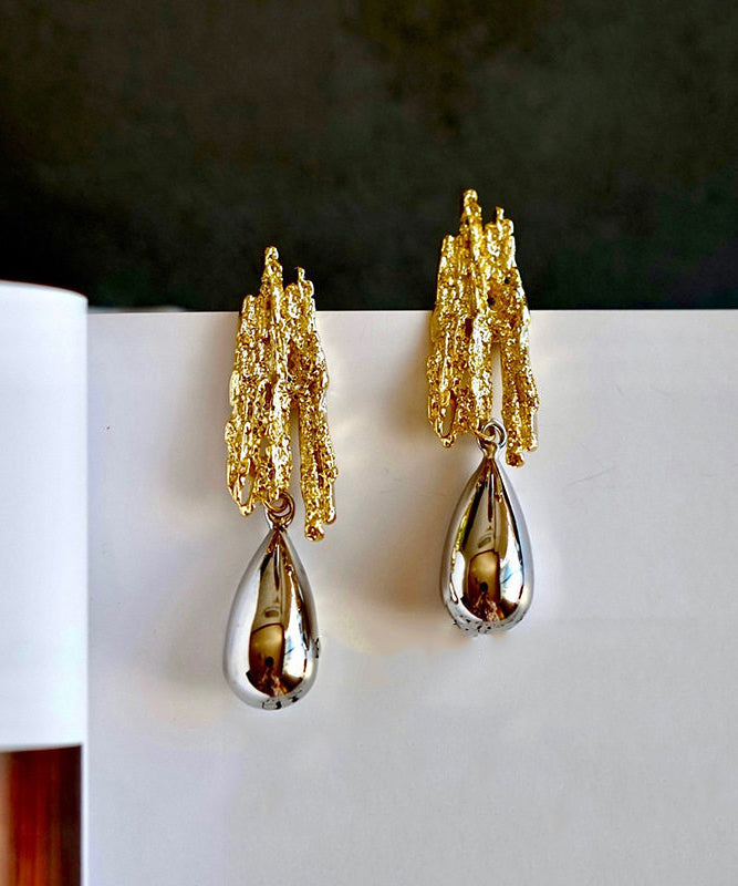 Fine Gold Copper Overgild Asymmetrical Water Droplet Gold Drop Earrings - Omychic