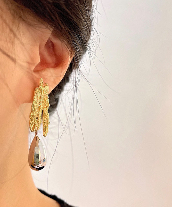 Fine Gold Copper Overgild Asymmetrical Water Droplet Gold Drop Earrings - Omychic
