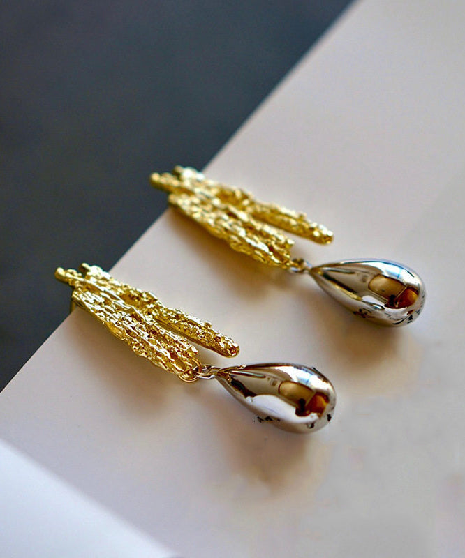 Fine Gold Copper Overgild Asymmetrical Water Droplet Gold Drop Earrings - Omychic