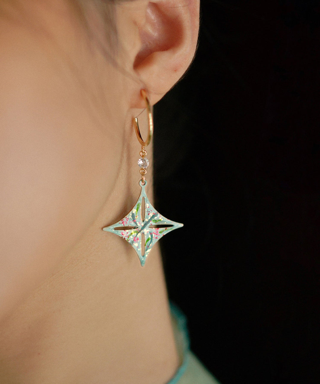 Fine Gold Copper Overgild Diamond Drop Earrings