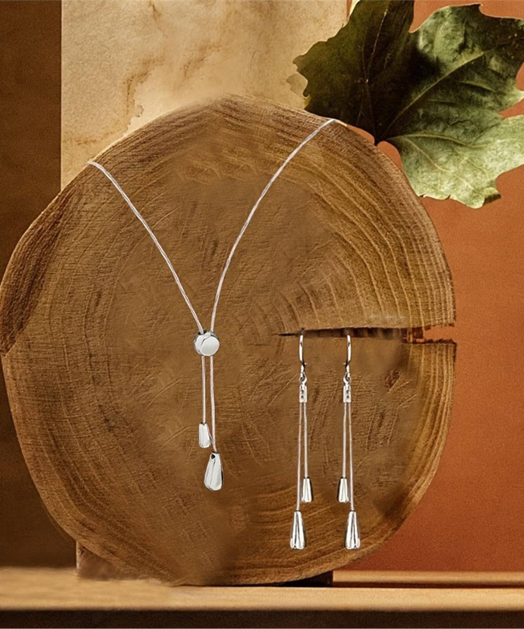 Fine Gold Copper Overgild Drawing Drop Earrings And Pendant Necklace Two-Piece Set