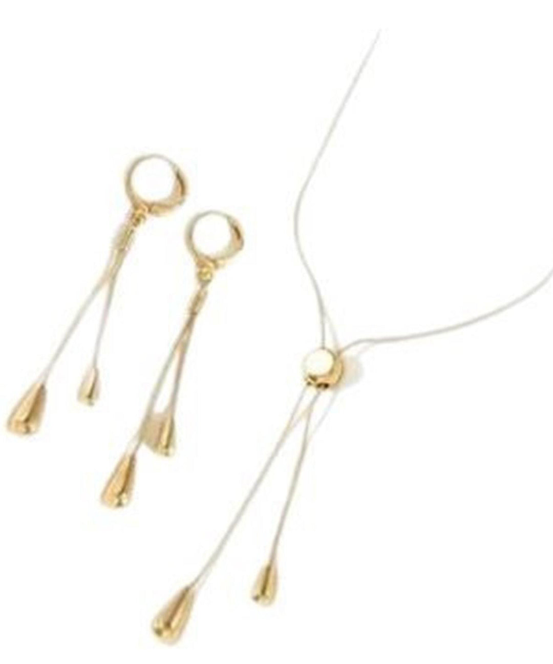 Fine Gold Copper Overgild Drawing Drop Earrings And Pendant Necklace Two-Piece Set