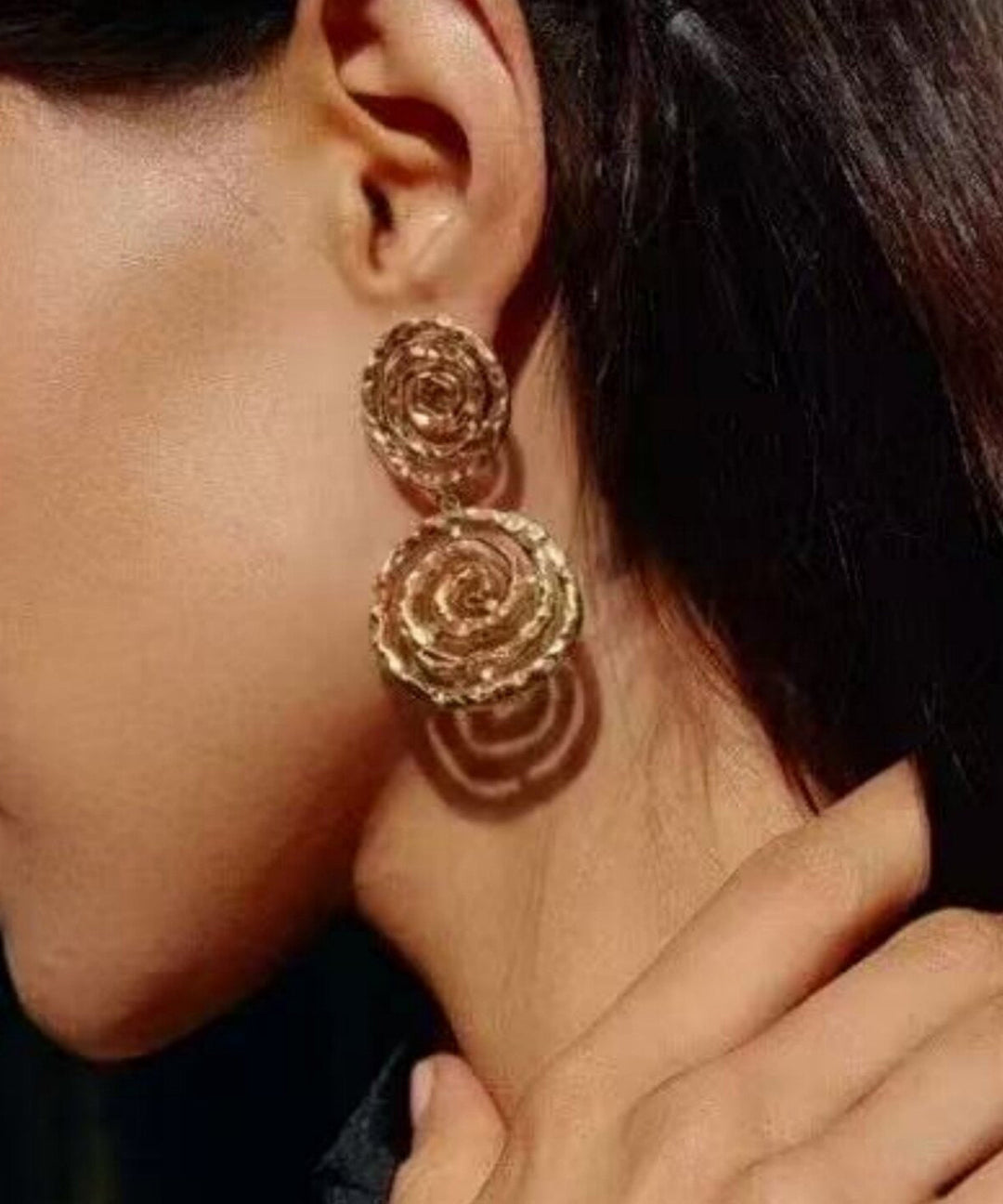 Fine Gold Copper Overgild Spiral Hollow Out Drop Earrings
