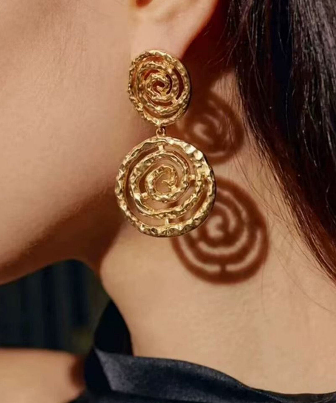 Fine Gold Copper Overgild Spiral Hollow Out Drop Earrings