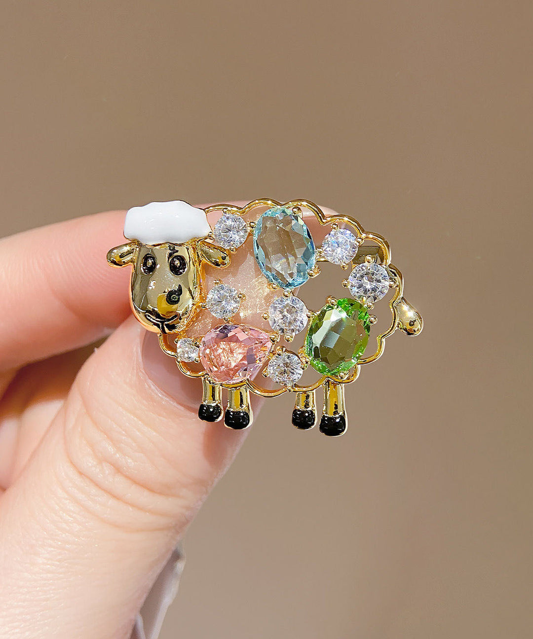Fine Gold Copper Overgild Zircon Crystal Little Sheep Brooches