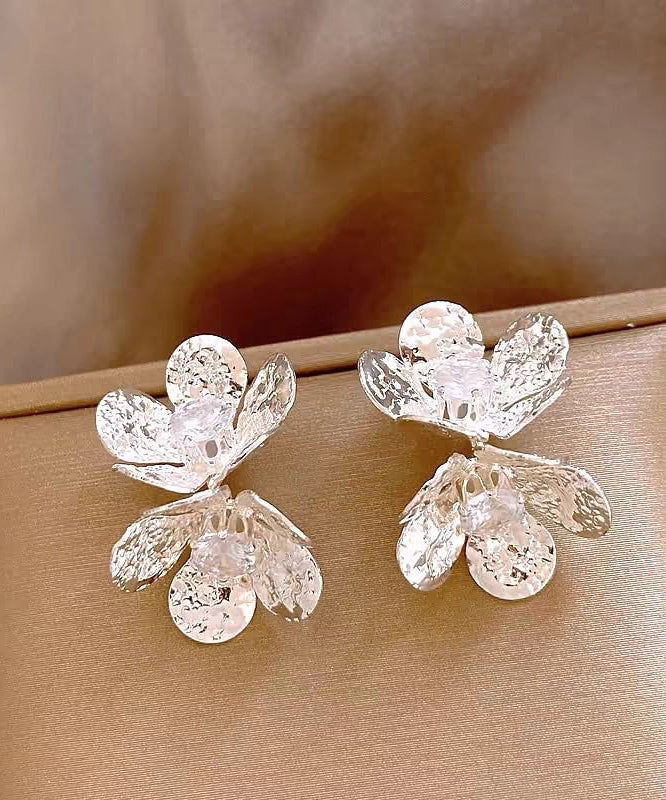 Fine Gold Copper Overgild Zircon Floral Stud Earrings