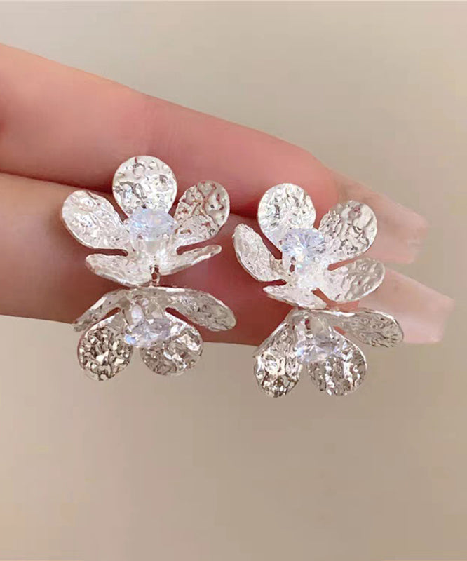 Fine Gold Copper Overgild Zircon Floral Stud Earrings