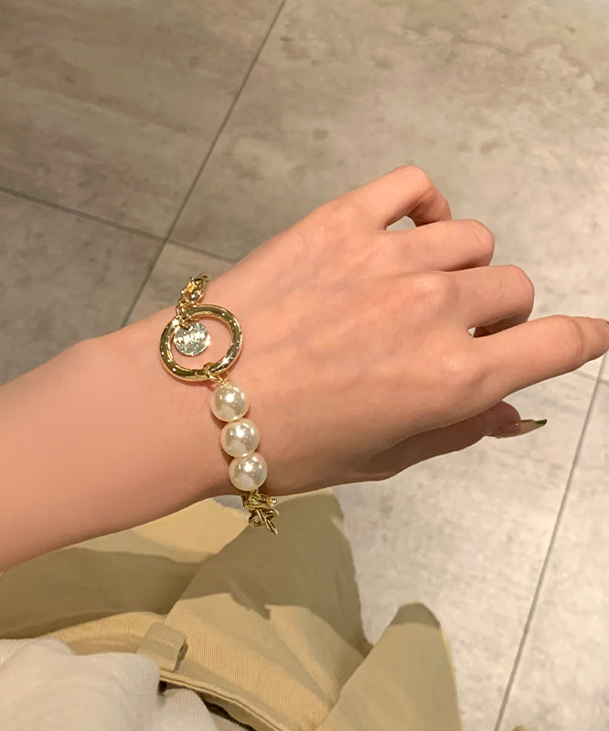 Fine Gold Stainless Steel Alloy Pearl Chain Charm Bracelet
