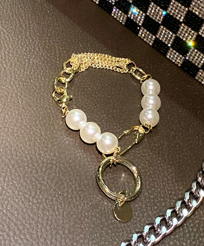 Fine Gold Stainless Steel Alloy Pearl Chain Charm Bracelet