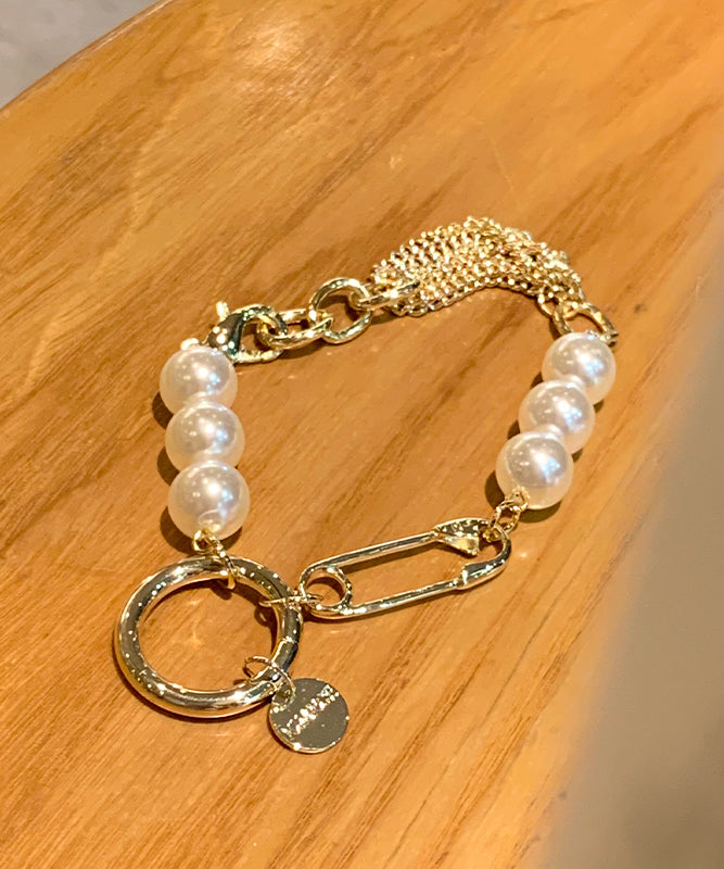 Fine Gold Stainless Steel Alloy Pearl Chain Charm Bracelet
