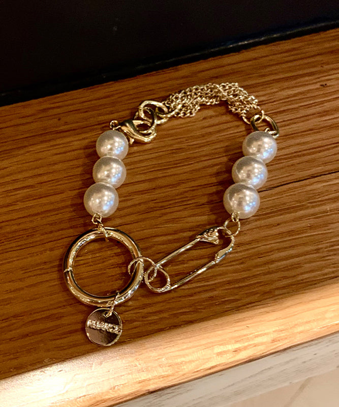 Fine Gold Stainless Steel Alloy Pearl Chain Charm Bracelet