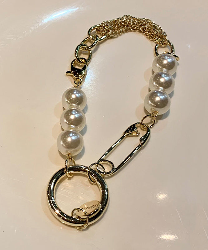 Fine Gold Stainless Steel Alloy Pearl Chain Charm Bracelet