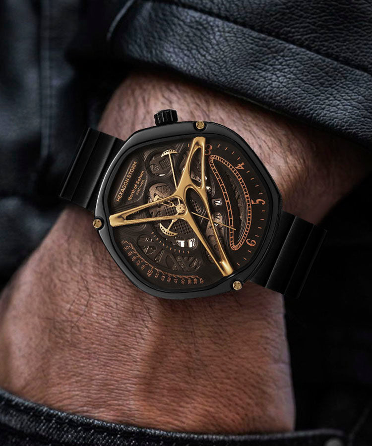Fine Gold Stainless Steel Hollow Out Hexagonal Watches