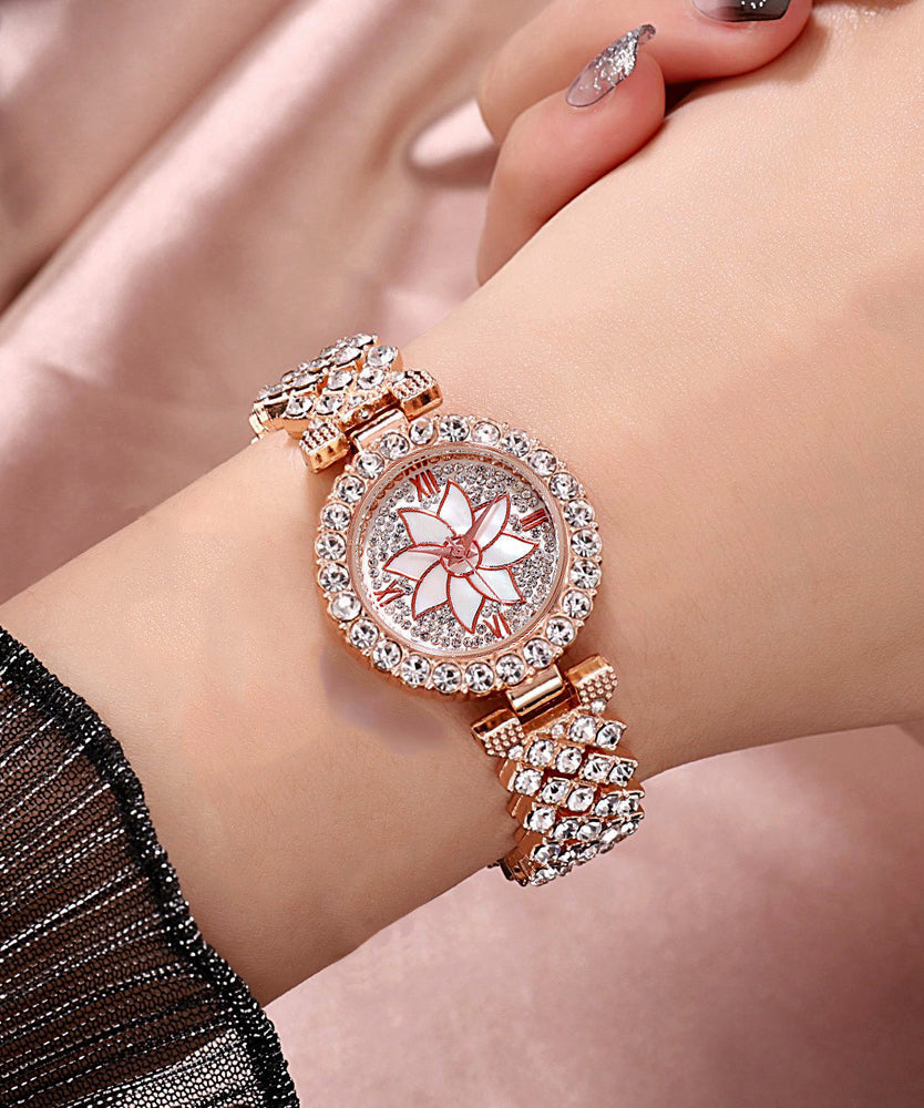 Fine Gold Stainless Steel Zircon Waterproof Watch