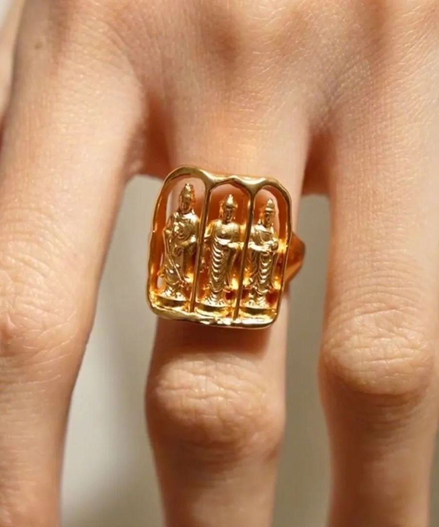Fine Gold Sterling Silver Overgild Buddhist Niche Open Rings