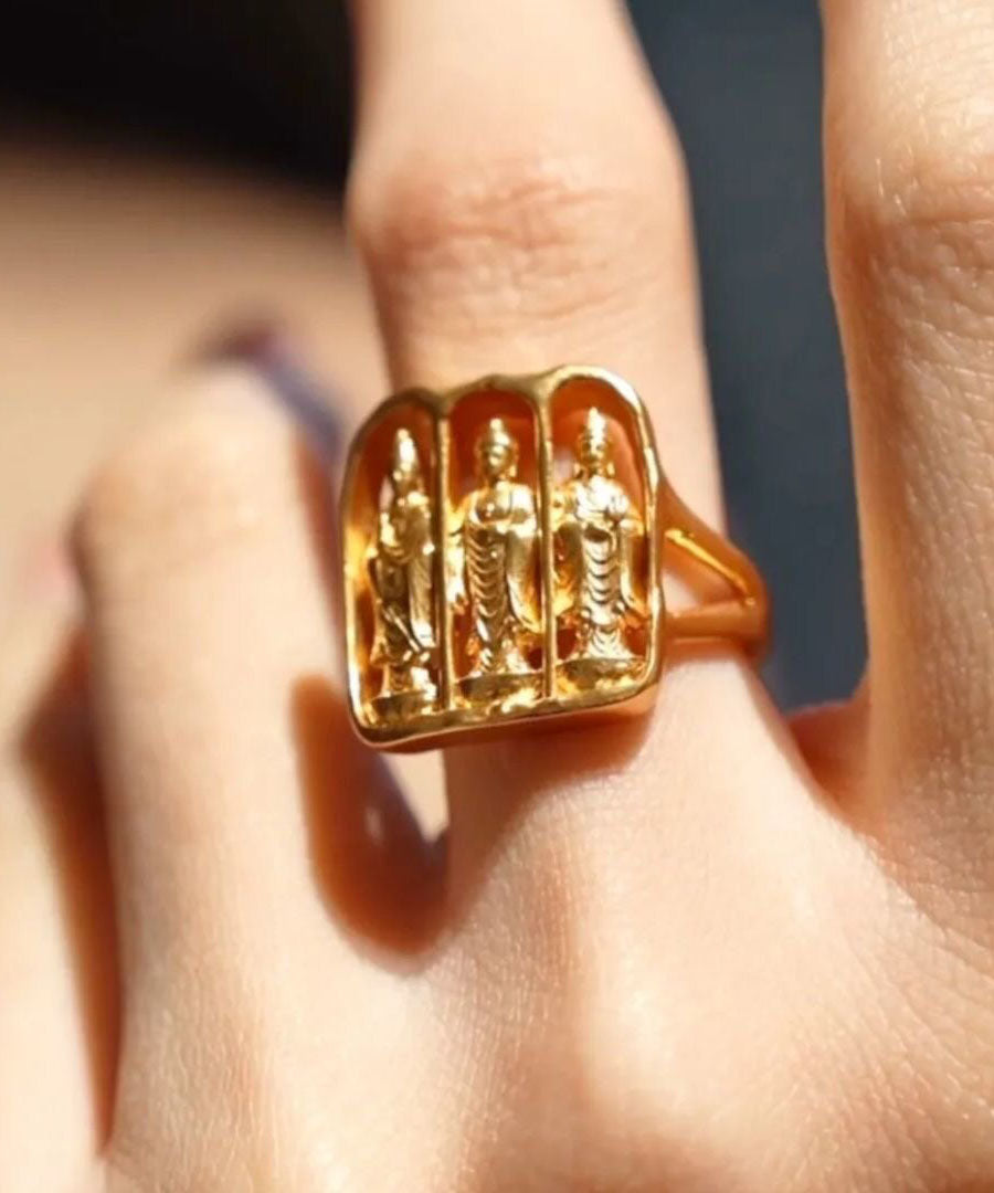Fine Gold Sterling Silver Overgild Buddhist Niche Open Rings