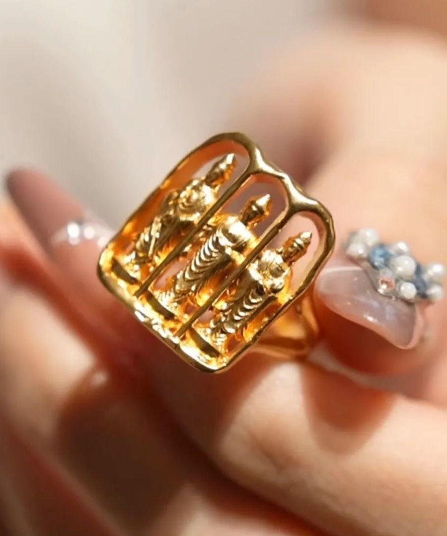 Fine Gold Sterling Silver Overgild Buddhist Niche Open Rings