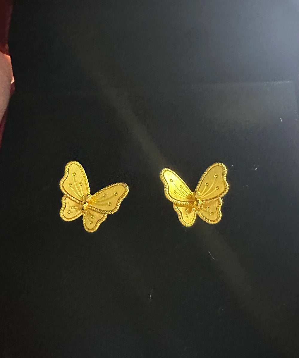 Fine Gold Sterling Silver Overgild Butterfly Stud Earrings