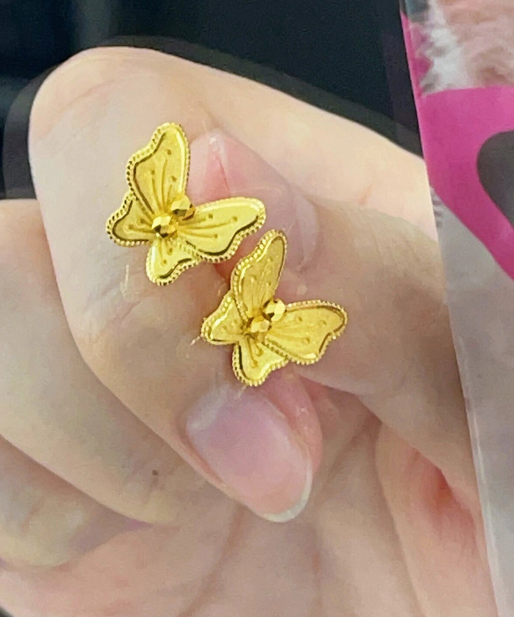 Fine Gold Sterling Silver Overgild Butterfly Stud Earrings