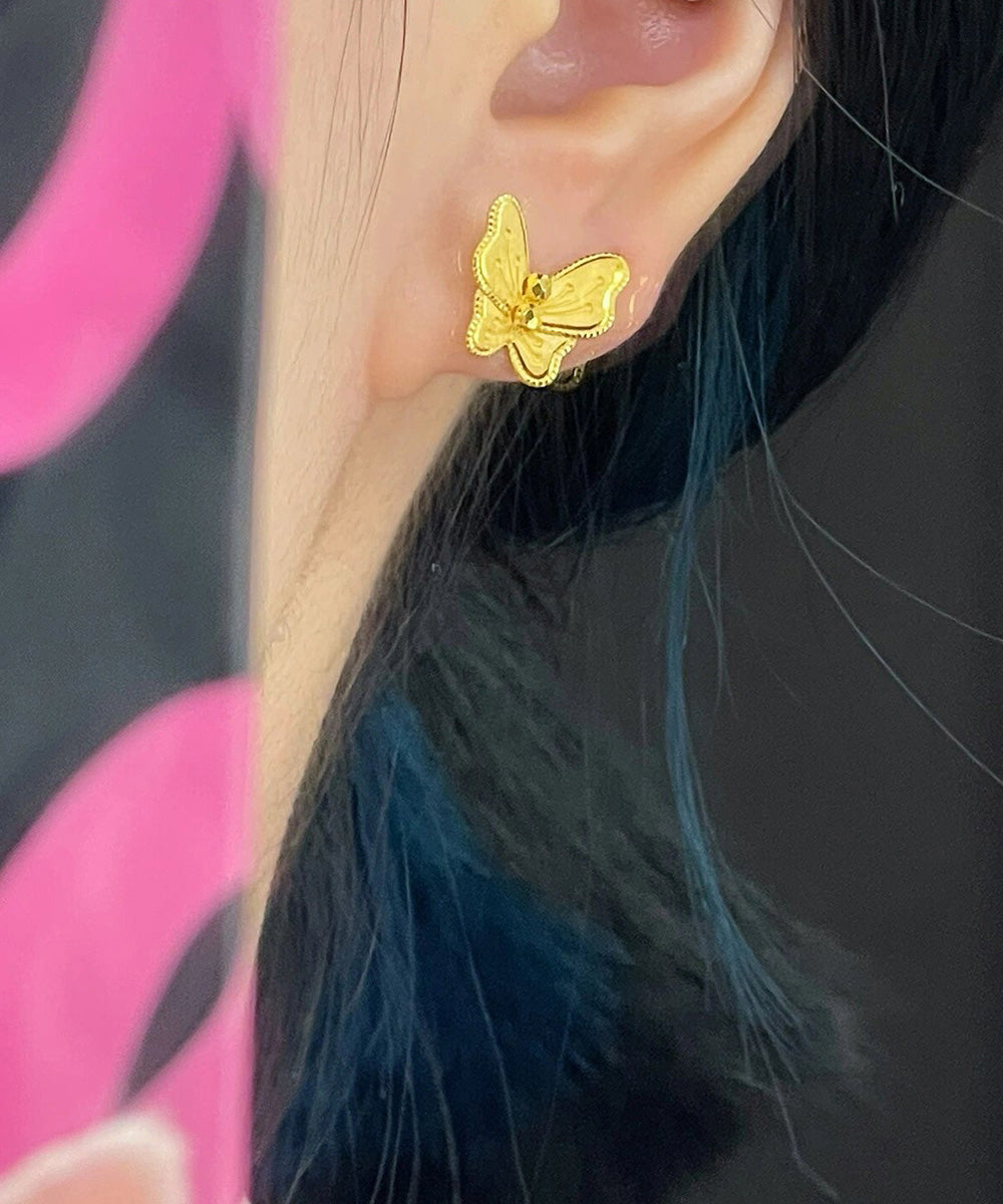 Fine Gold Sterling Silver Overgild Butterfly Stud Earrings