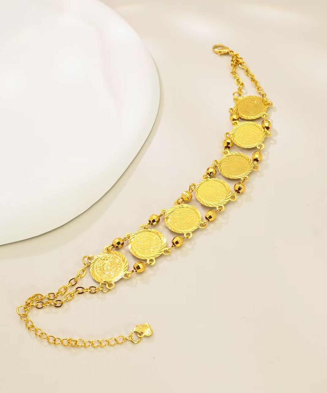 Fine Gold Sterling Silver Overgild Double-Layer Coin Charm Bracelet