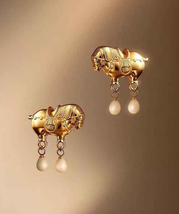 Fine Gold Sterling Silver Overgild Pearl Tassel Drop Earrings - Omychic