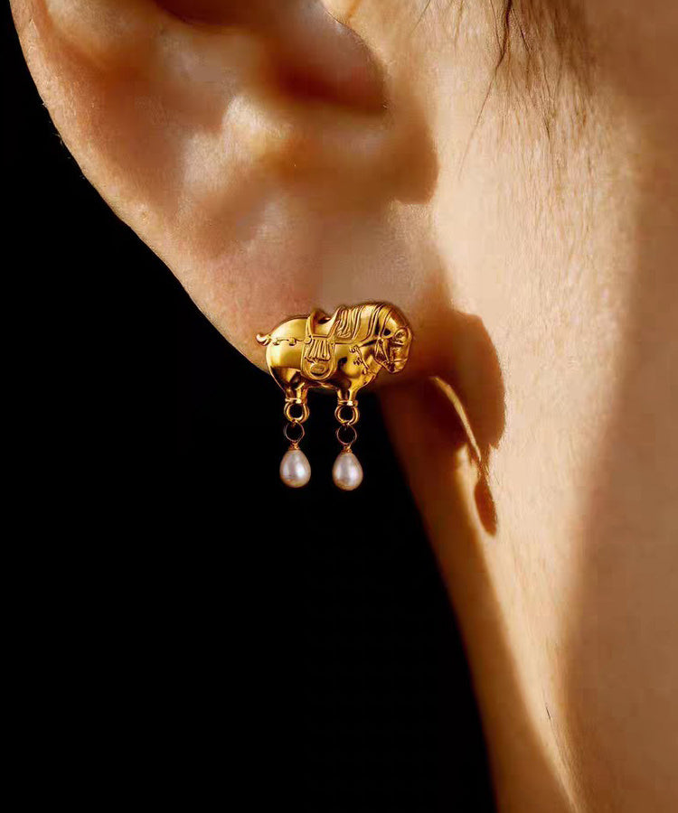 Fine Gold Sterling Silver Overgild Pearl Tassel Drop Earrings - Omychic