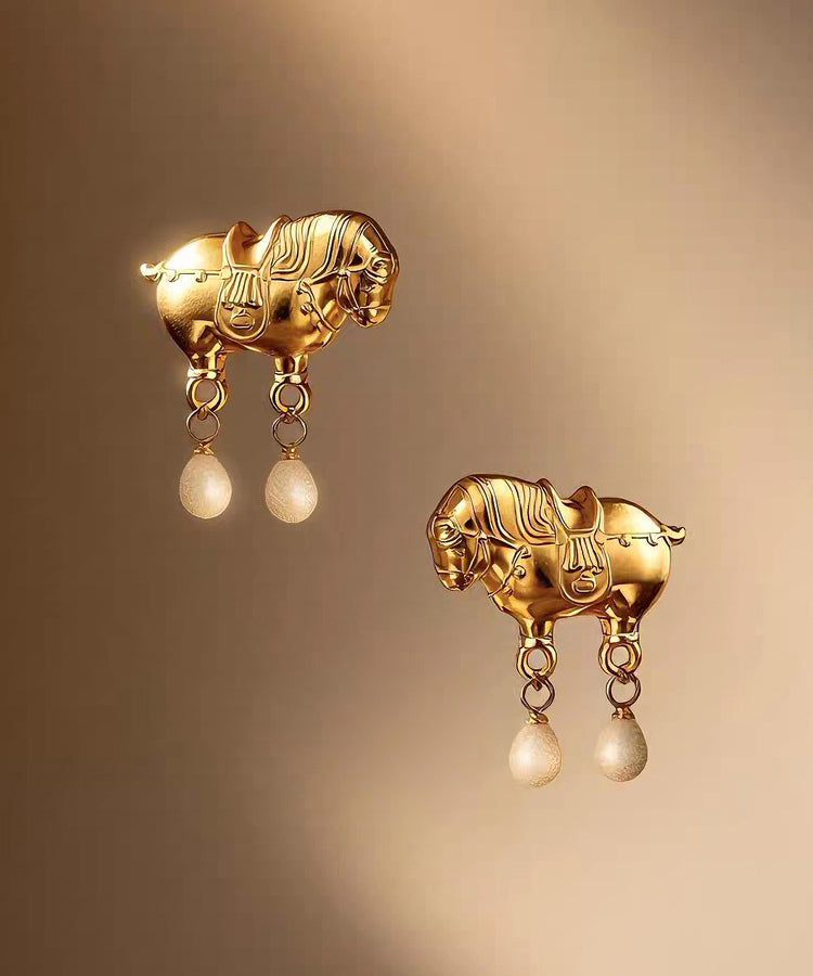 Fine Gold Sterling Silver Overgild Pearl Tassel Drop Earrings - Omychic