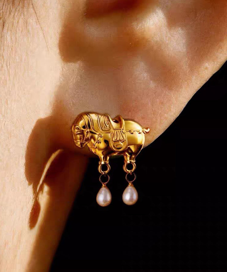 Fine Gold Sterling Silver Overgild Pearl Tassel Drop Earrings - Omychic