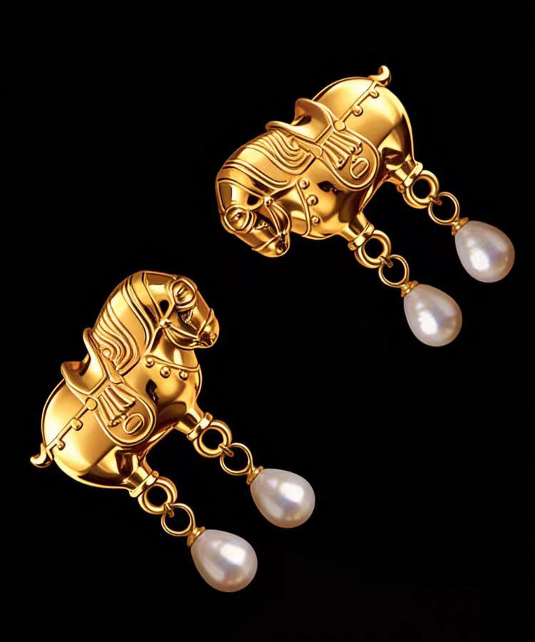 Fine Gold Sterling Silver Overgild Pearl Tassel Drop Earrings - Omychic