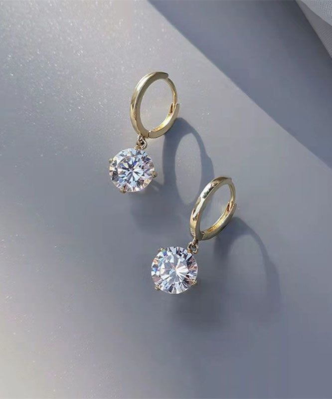 Fine Gold Sterling Silver Overgild Zircon Hoop Earrings
