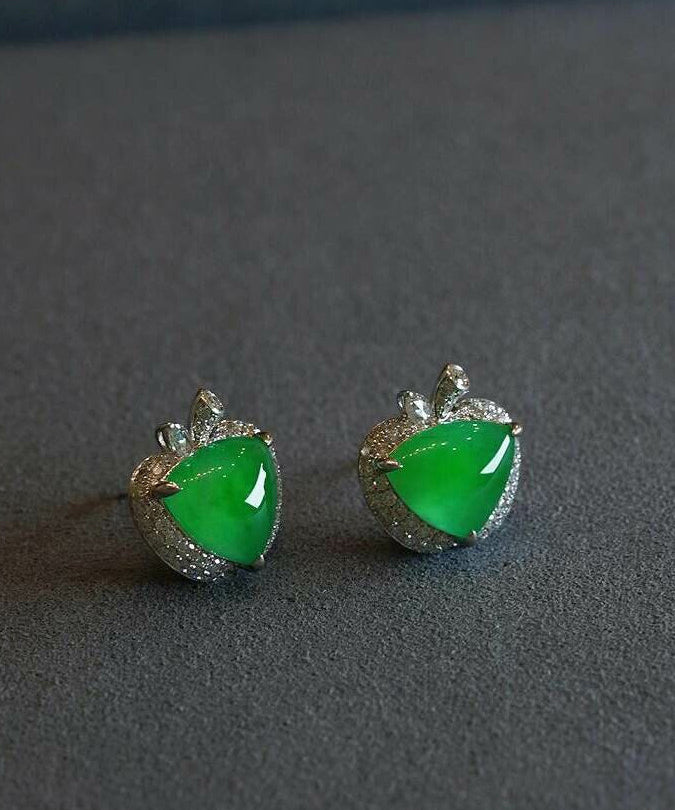 Fine Green Alloy Zircon Jade Apple Stud Earrings
