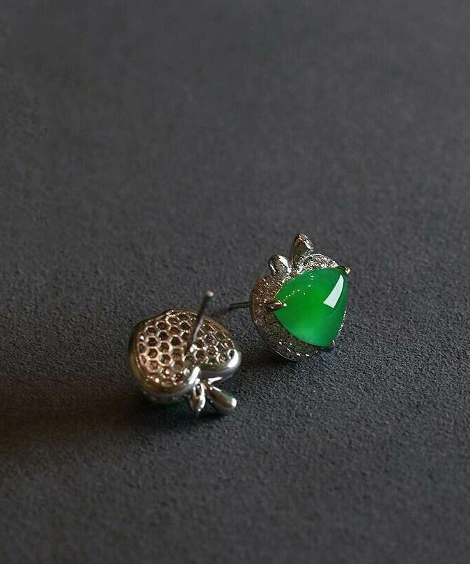 Fine Green Alloy Zircon Jade Apple Stud Earrings