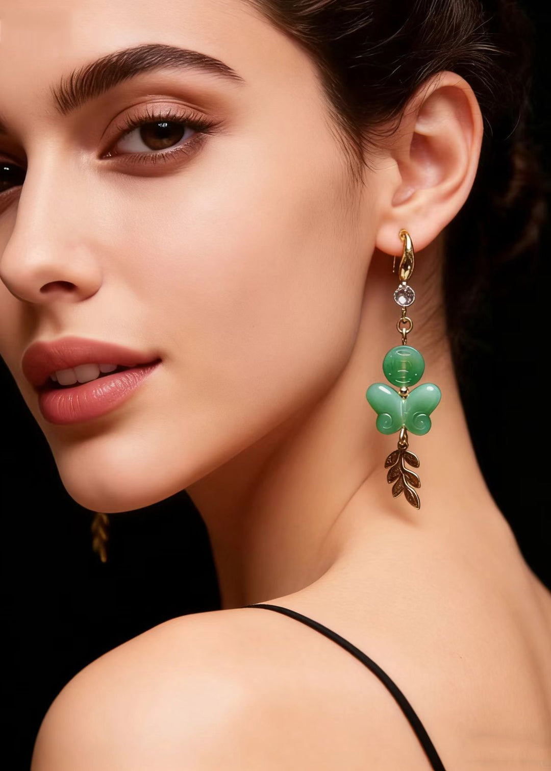 Fine Green Butterfly Jade Zircon Drop Earrings