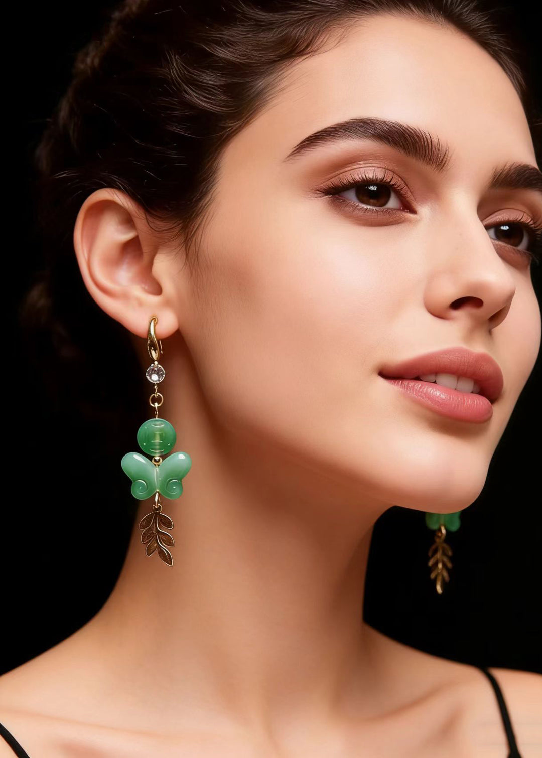 Fine Green Butterfly Jade Zircon Drop Earrings