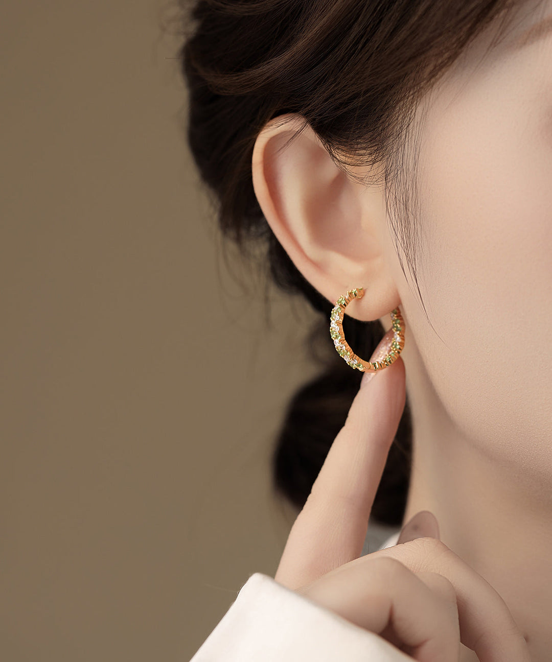 Fine Green Copper Overgild Zircon Hoop Earrings