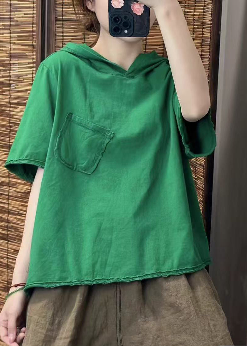 Fine Green Hooded Pocket Cotton Tanks Summer