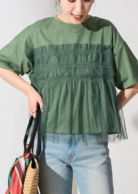 Fine Green Oversized Patchwork Tulle Tanks Summer