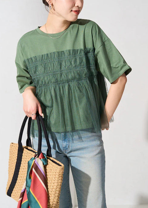 Fine Green Oversized Patchwork Tulle Tanks Summer
