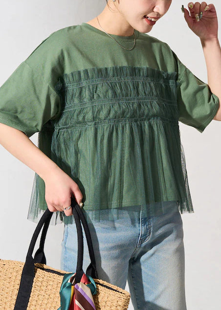 Fine Green Oversized Patchwork Tulle Tanks Summer
