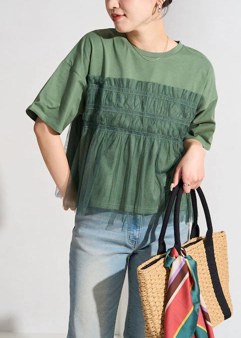 Fine Green Oversized Patchwork Tulle Tanks Summer