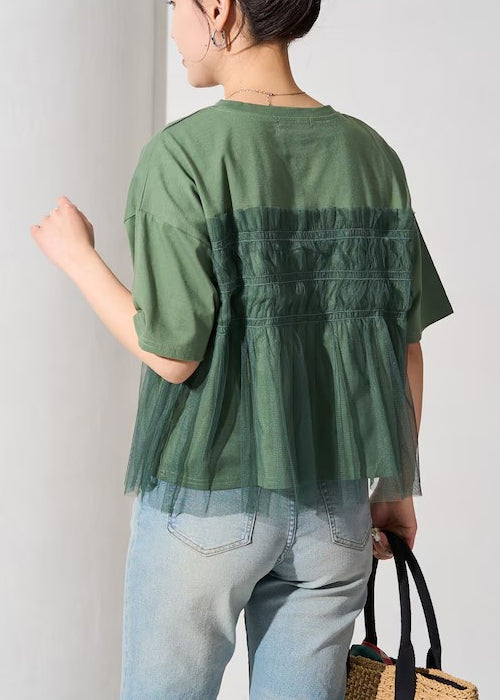 Fine Green Oversized Patchwork Tulle Tanks Summer