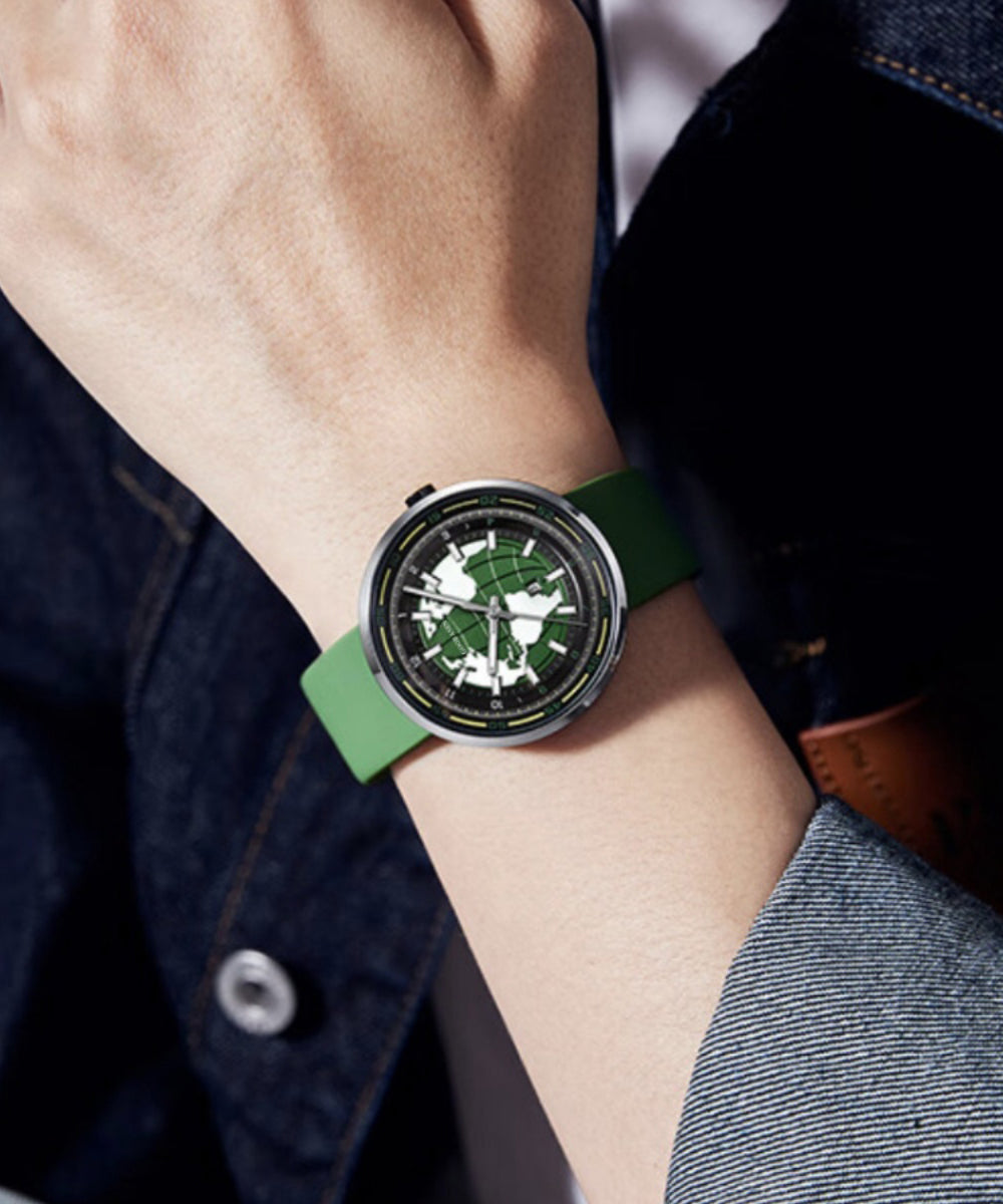 Fine Green Silicone Rubber Tempered Glass Luminous Watch