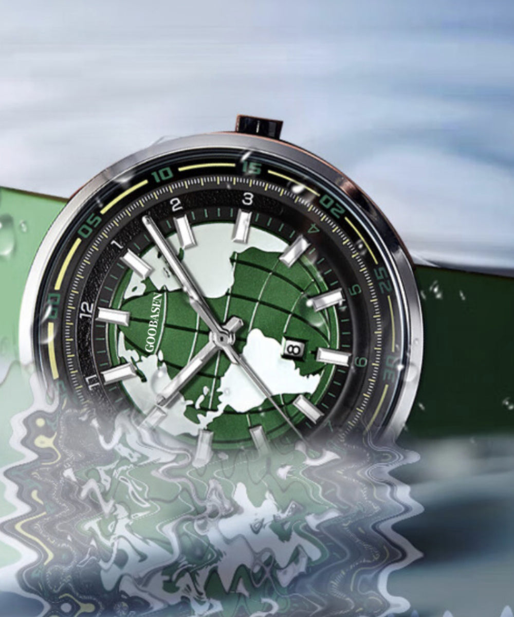 Fine Green Silicone Rubber Tempered Glass Luminous Watch